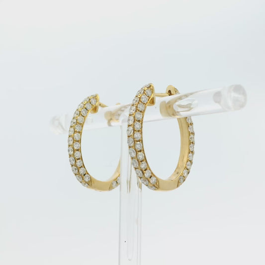 18k Yellow Gold 3.79ctw Natural Round Diamond Oval Hoop Earrings