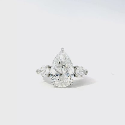 Platinum GIA Certified 7.48ctw Pear Cut Natural Diamond 3 Stone Ring