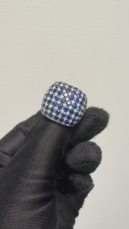 18k White Gold approx. 4.94ctw Round Blue Sapphires and 0.72ctw Natural Round Diamonds Dome Ring