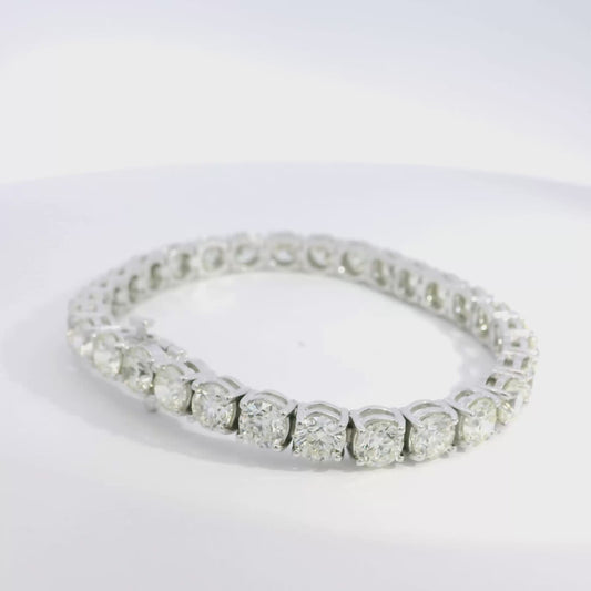 14k White Gold 21.16ctw Natural Round Brilliant Tennis Bracelet