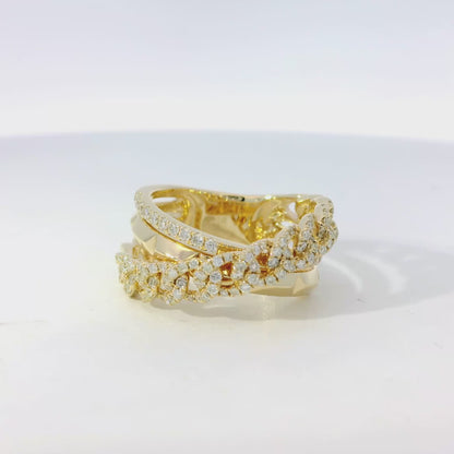 14k Yellow Gold 0.61ctw Round Brilliant Diamonds Layered Chain Link Ring