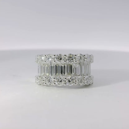 18k White Gold 4.90ctw Natural Round Brilliant Cut and Baguette Cut Half Eternity Ring