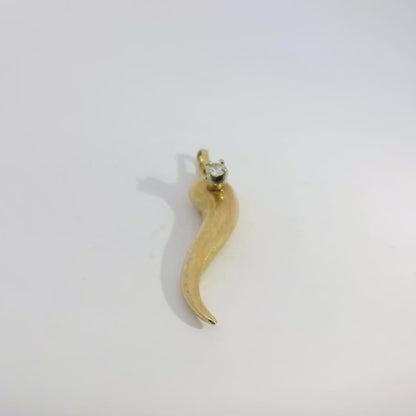 14k Yellow Gold 0.10ct Single Diamond Italian Horn Pendant