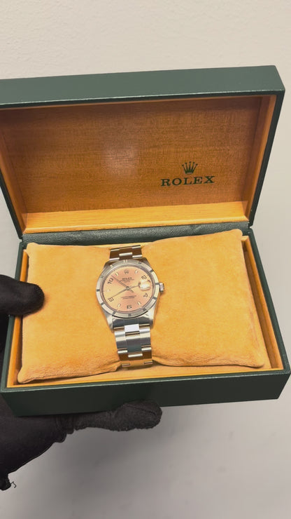 Rolex Oyster Perpetual Date 15210 Salmon Dial Stainless Steel 34mm Watch