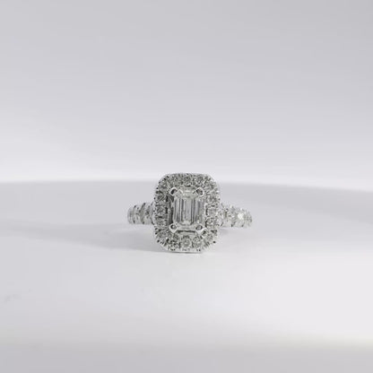 14k White Gold Emerald Cut Diamond Engagement Ring Set