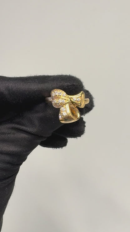 Vintage 22k Yellow Gold 0.21ctw Diamond Heart Ribbon Ring