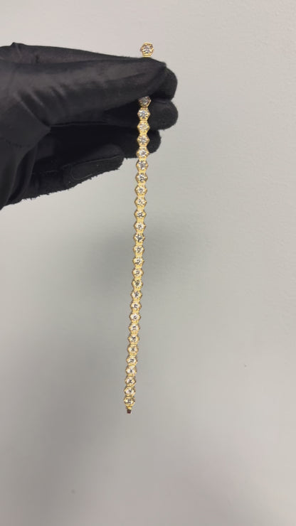 18k Yellow Gold Hexagon Shaped Bezel Set 7.25ctw Natural Round Diamond Tennis Bracelet