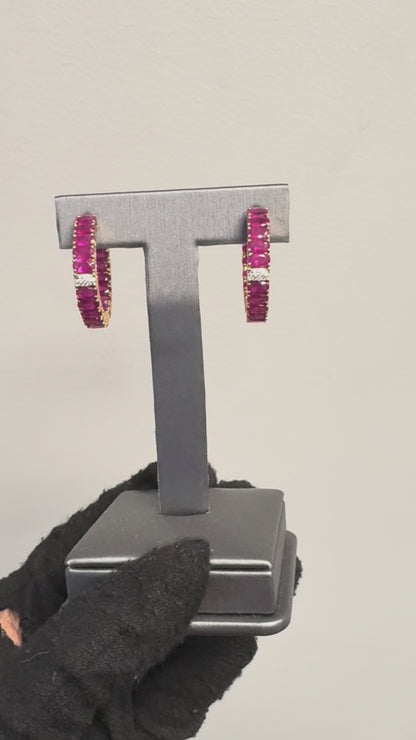 14k Yellow Gold approx. 10ctw Ruby and 0.11ctw Diamond Hoop Earrings