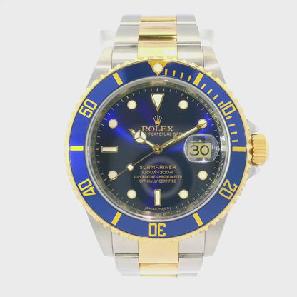 Rolex 16613 Submariner Two Tone Blue Bezel Blue Dial Watch