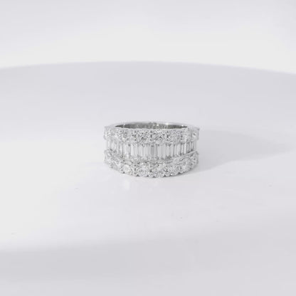 18k White Gold 3.25ctw Natural Round Brilliant and Emerald Cut Diamond Ring