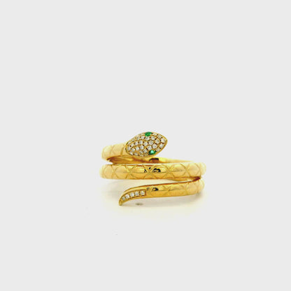 14k Yellow Gold 0.10ctw Diamond and Emerald Snake Wrap Ring