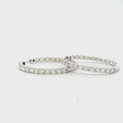 14k White Gold 5ctw Round Brilliant Diamonds Inside-Out Hoops Earrings