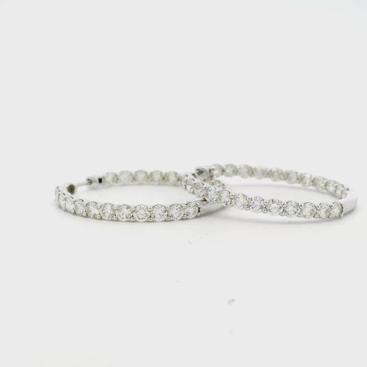 14k White Gold 5ctw Round Brilliant Diamonds Inside-Out Hoops Earrings