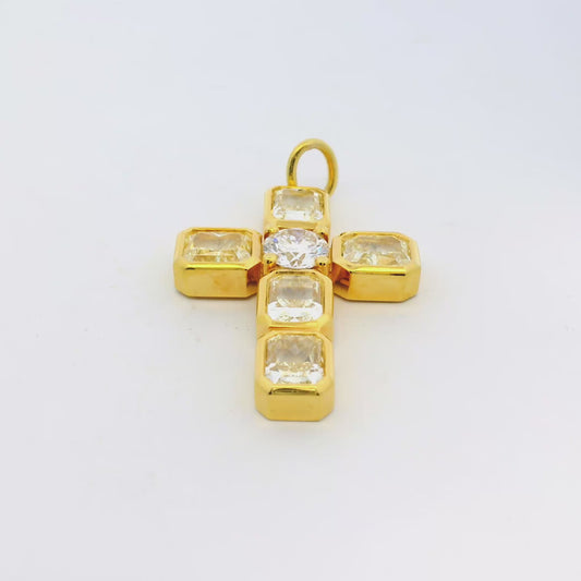 18k Yellow Gold 6.48ct Diamond Cross Radiant Cut Pendant