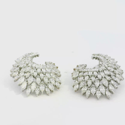 18k White Gold 9.97ctw Natural Marquise Diamond Cluster Earrings