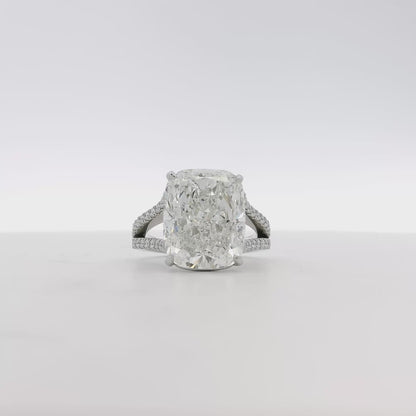 Platinum 10.10ctw GIA Certified White Cushion with a Pave-set Solitaire Diamond Engagement Ring