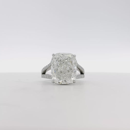 Platinum 10.10ctw GIA Certified White Cushion with a Pave-set Solitaire Diamond Engagement Ring
