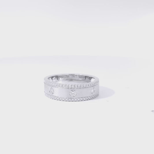 14k White Gold 0.28ctw Round Brilliant Diamond Ring Band With Sandblast