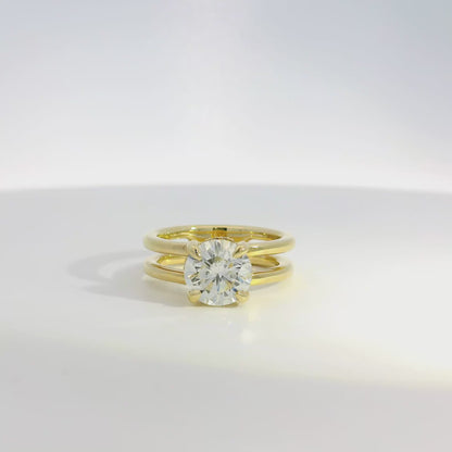 14k Yellow Gold GIA Certified 2.25ct Round Brilliant Diamond 2 Row Engagement Ring