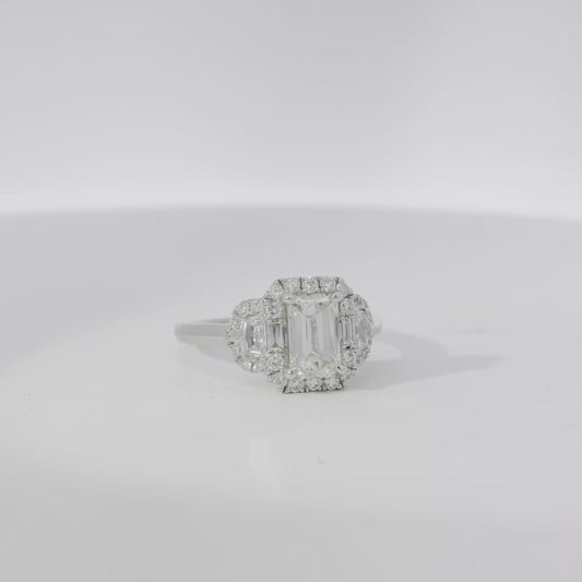 18k White Gold 1.63ctw Emerald Cut Diamond Engagement Ring