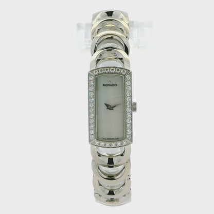 Movado Rondiro 0606007 Mother of Pearl Diamond Bezel Rectangle Stainless Steel Watch