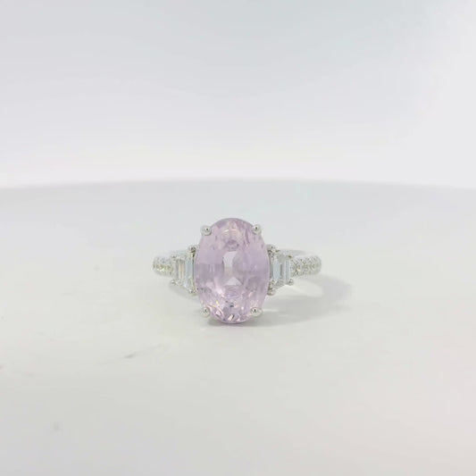 18k White Gold 5.50ct Natural Pink Sapphire Cadillac Ring
