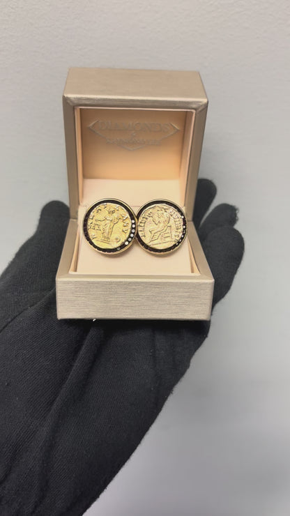 14k Yellow Gold Lucien Piccard Coin Black Spinel Cufflinks