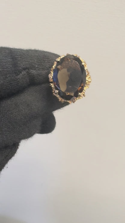 Vintage 10k Yellow Gold Oval Smoky Quartz Gemstone Ring