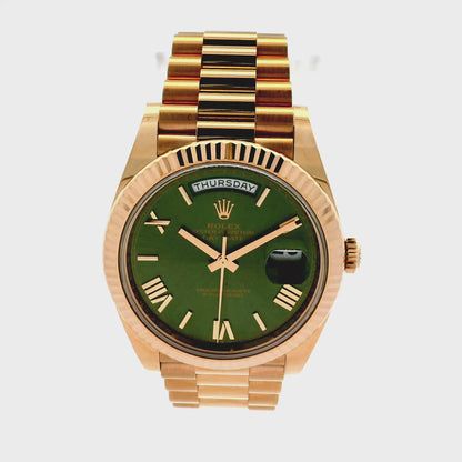 Rolex 228235 Day-Date Rose Gold Green Roman Dial and President Bracelet Watch