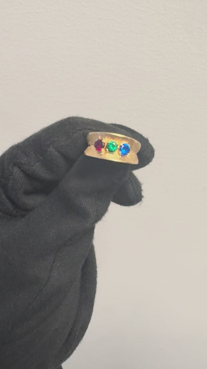 Vintage 3 Multicolor Stone 14k Yellow Gold Ring Band