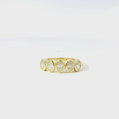 14k Yellow Gold 1.00ctw Set Oval Cut Diamond Halfway Ring