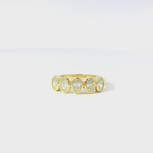 14k Yellow Gold 1.00ctw Set Oval Cut Diamond Halfway Ring