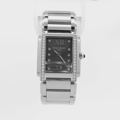 Patek Philippe 4910/10A Stainless Steel Grey Dial Factory Diamond Bezel Watch