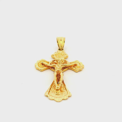 18k Yellow Gold Crucifix Jesus Christ Cross Pendant