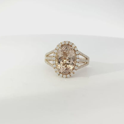 18k Rose Gold 3.85ct Oval Cut Morganite Diamond Ring
