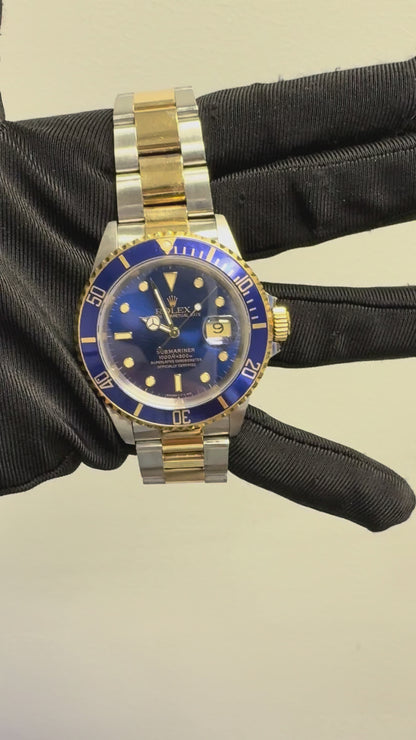 Rolex 16613 Submariner Two Tone Blue Bezel Blue Dial Watch