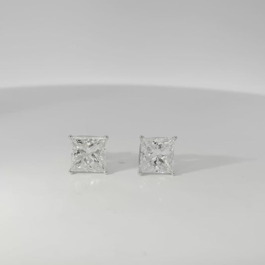 14k White Gold 4.88ctw GIA Certified Natural Princess Cut Diamond Earring Studs