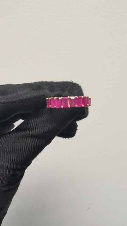 14k Yellow Gold 1.60ctw Emerald Cut Ruby Halfway Band Ring