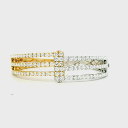 18k White and Yellow Gold 5.21ctw Round Brilliant Diamond Two-Tone Bangle Bracelet