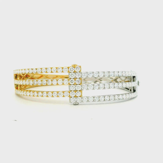 18k White and Yellow Gold 5.21ctw Round Brilliant Diamond Two-Tone Bangle Bracelet
