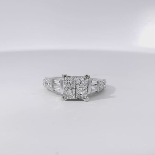 14k White Gold 1.41ctw Mixed Cut Diamond Engagement Ring