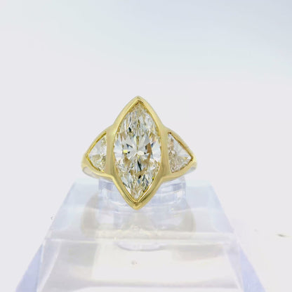 14k Yellow Gold EGL Certified 4.01ctw Natural Marquise Diamond 3 Stone Ring