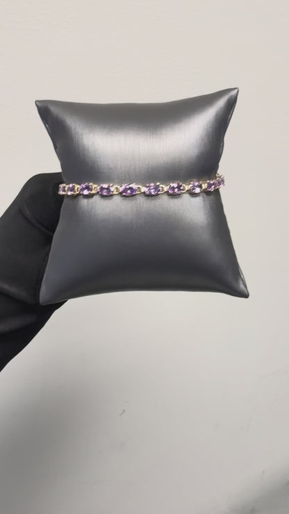 Vintage 10k Yellow Gold Purple Gemstone Bracelet