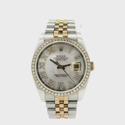 Rolex 116233 Datejust 18k Yellow Gold Aftermarket Mother of Pearl Diamond Watch
