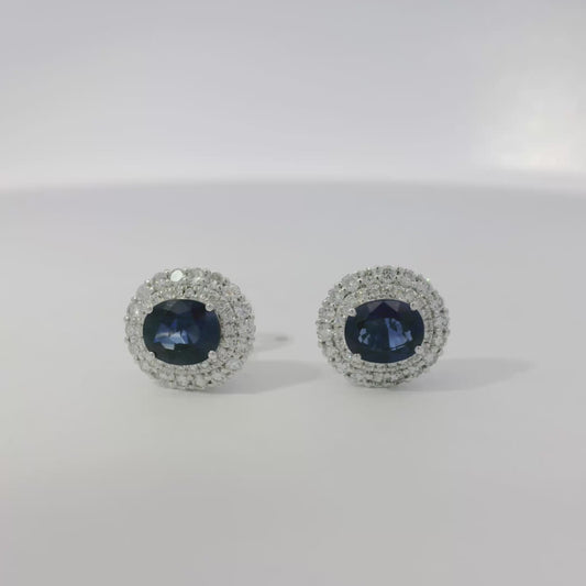 Platinum 1.94ct Sapphire and 0.68ct Round Brilliant Diamond Earrings