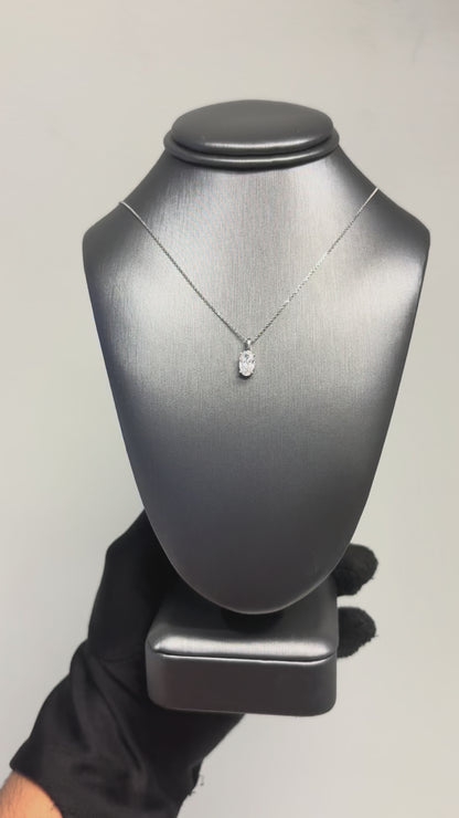 14k White Gold GIA Certified 0.50cw Oval Cut Natural Diamond Pendant Chain Necklace