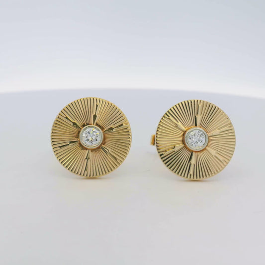 14k Yellow Gold 0.66ct Diamond Sun Rays Cufflinks