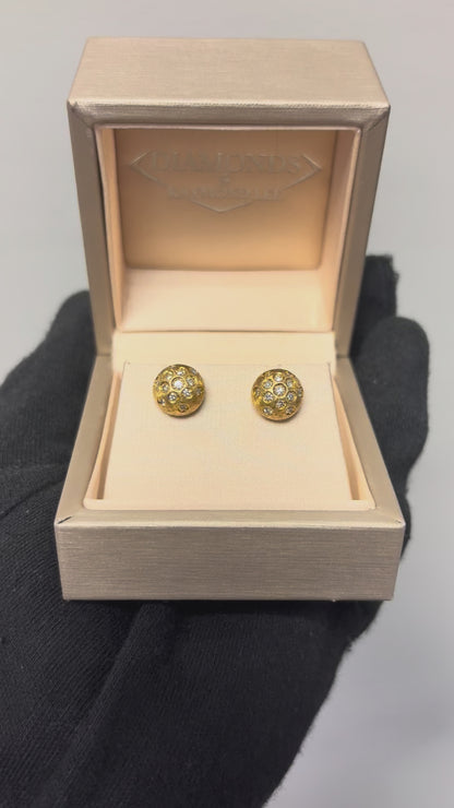 18k Yellow Gold 1.00ctw Diamond Stud Cufflink Set with 5-Link Design