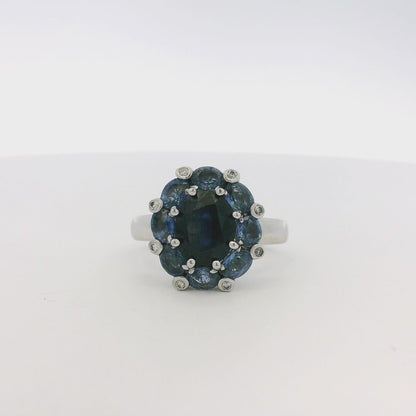 14k White Gold 4.8ctw Blue Sapphire Ring