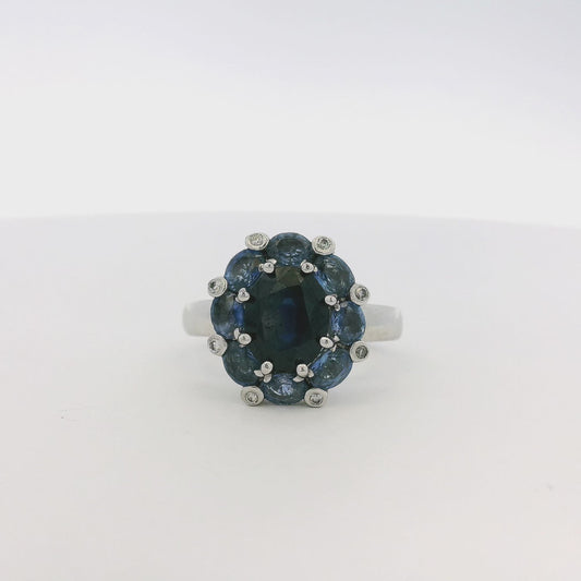 14k White Gold 4.8ctw Blue Sapphire Ring
